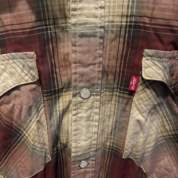 Levi's Men's Burgundy and Cream Plaid Shirt Jacket - Picture 3 of 4